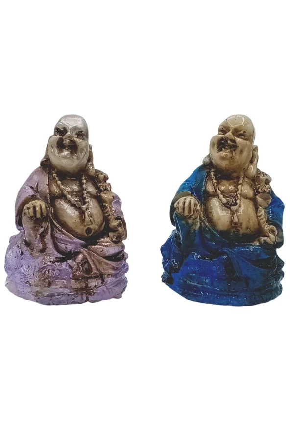 Dekoratif Renkli Buda İkili Set Reçine - Resim 6