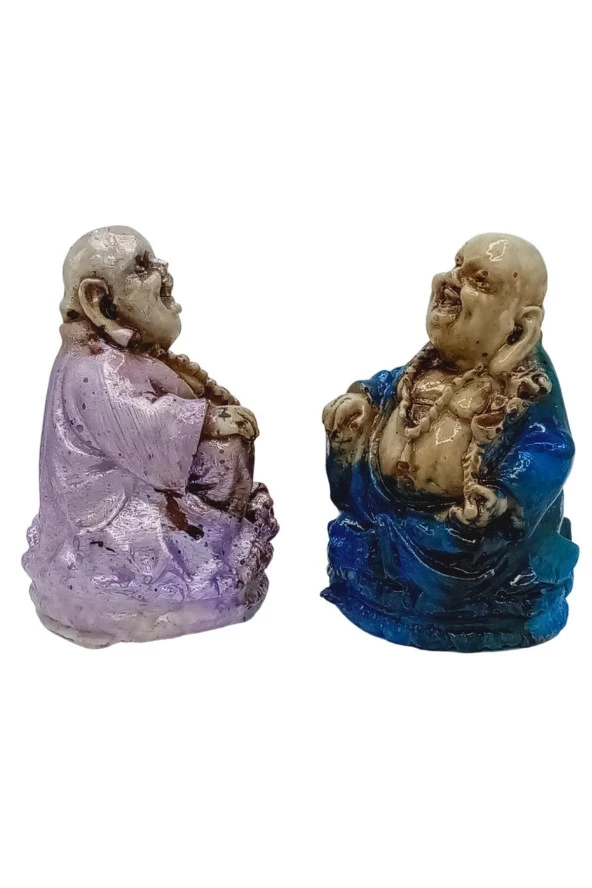 Dekoratif Renkli Buda İkili Set Reçine - Resim 8