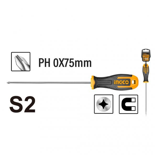 INGCO Mıknatıslı Yıldız Tornavida PH0X75mm
