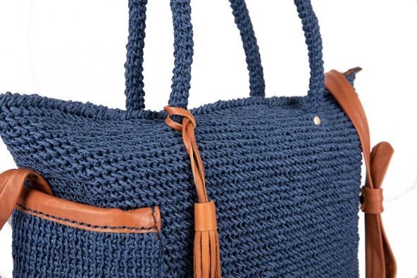 Artı-Artı-Çanta Halikarnas  Kadın koleksiyon Mavi El Örgü Çanta - 3