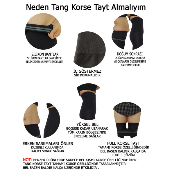 Korse Tayt Siyah Kadın Tayt Göbek Basen Toparlayıcı Tayt Doğum Sonrası Korsesi Spor Taytı - 7