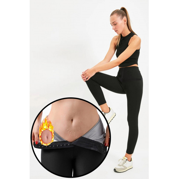 Zayıflama Taytı Sauna Termal Spor Agraflı Tayt Terleme Hızlı Kilo Verme Taytı - 2
