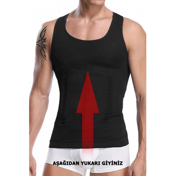 Erkek Korse Atlet Siyah Bel Korsesi 2 Beden İnceltici Dik Duruş Yardımcısı Toparlayıcı Korse Atlet - 3