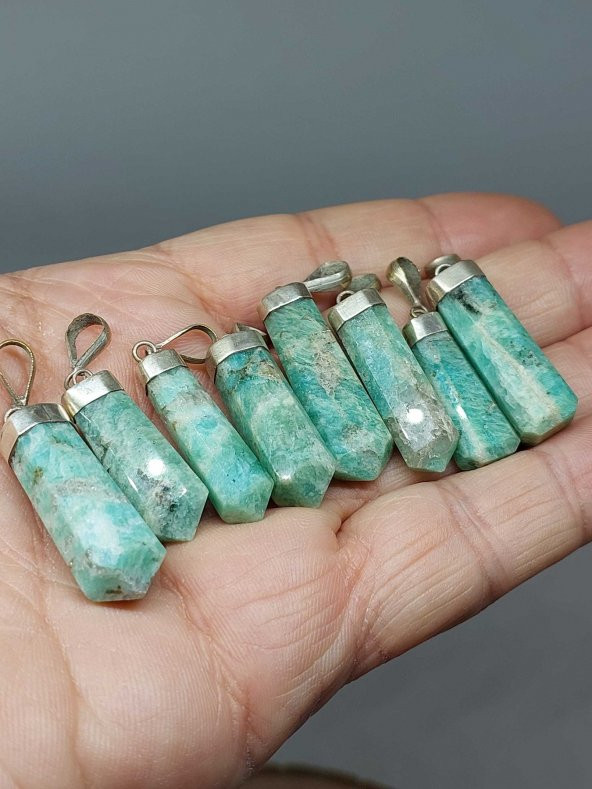 Amazonit Taşı 925 Ayar Gümüş Aparatlı Kolye Ucu ürün görseli