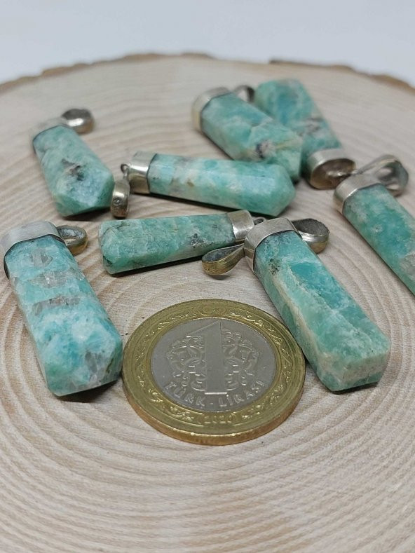 Amazonit Taşı 925 Ayar Gümüş Aparatlı Kolye Ucu - Resim 2