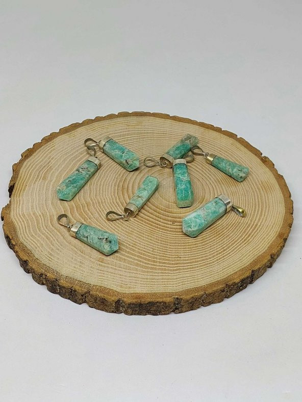 Amazonit Taşı 925 Ayar Gümüş Aparatlı Kolye Ucu - Resim 4