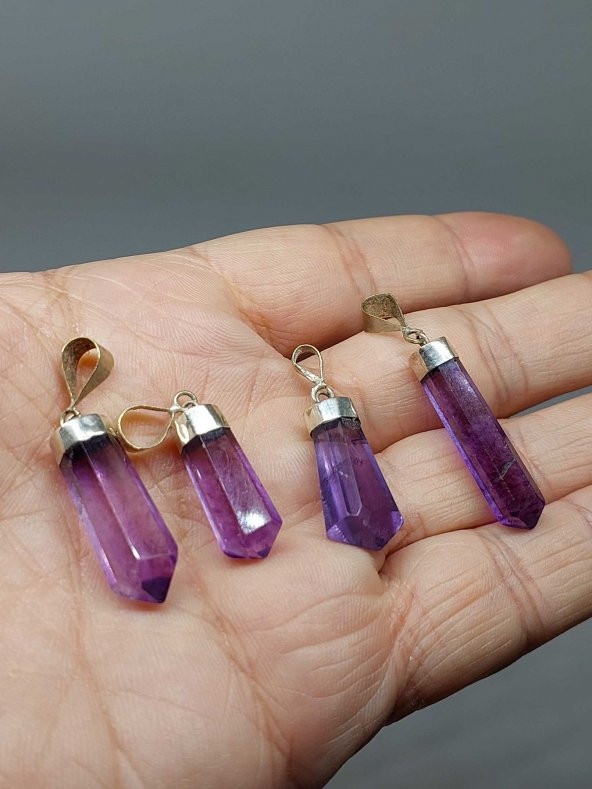 Florit Taşı Mor 925 Ayar Gümüş Aparatlı Kolye Ucu ürün görseli