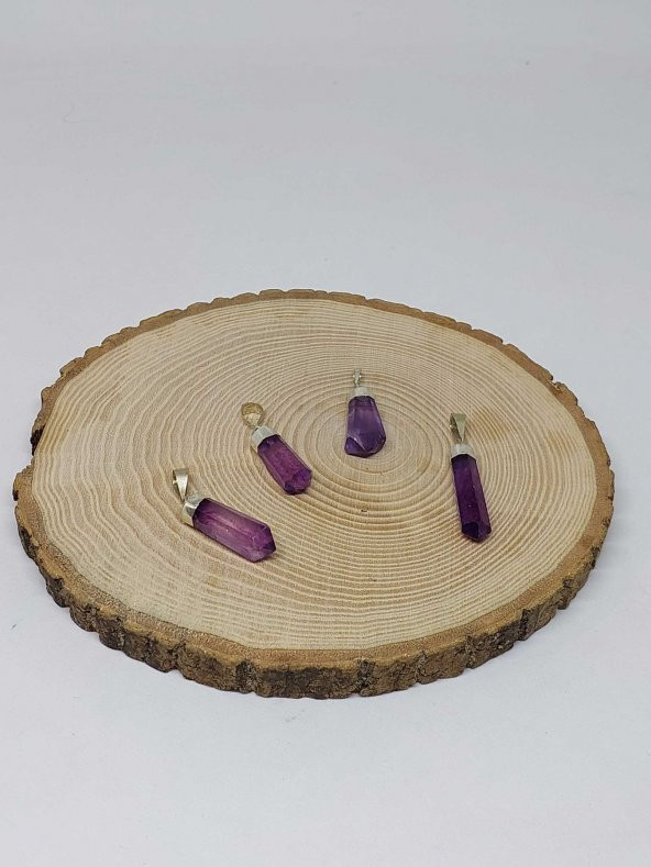 Florit Taşı Mor 925 Ayar Gümüş Aparatlı Kolye Ucu - Resim 3