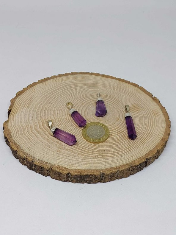 Florit Taşı Mor 925 Ayar Gümüş Aparatlı Kolye Ucu - Resim 4