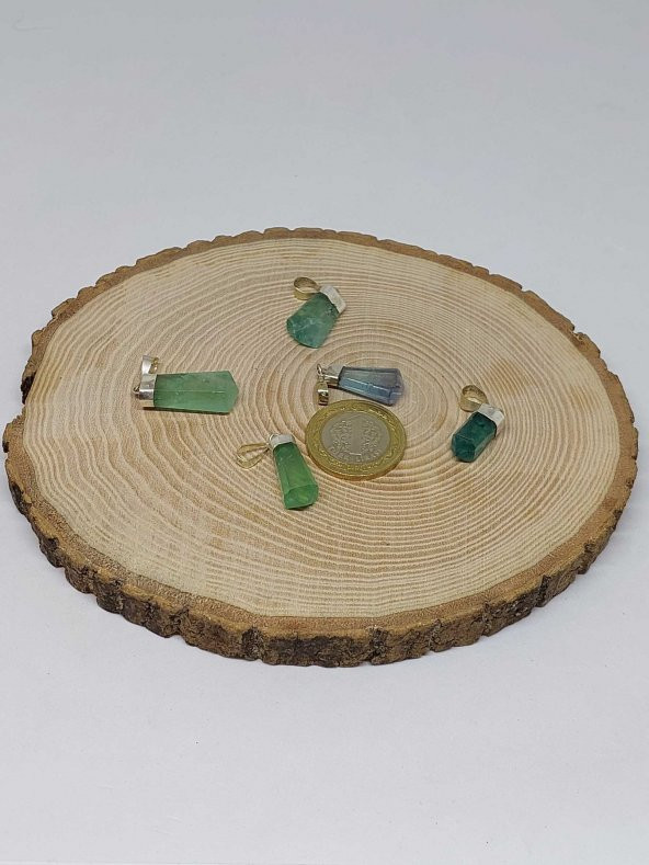 Florit Taşı Yeşil 925 Ayar Gümüş Aparatlı Kolye Ucu - Resim 2