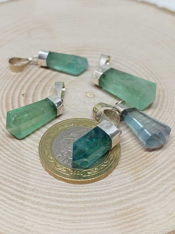 Florit Taşı Yeşil 925 Ayar Gümüş Aparatlı Kolye Ucu - Resim 3