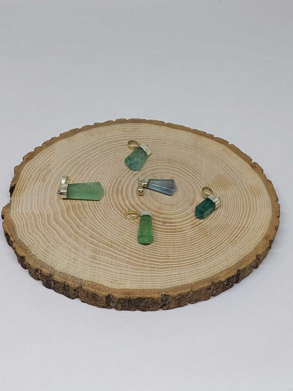 Florit Taşı Yeşil 925 Ayar Gümüş Aparatlı Kolye Ucu - Resim 4