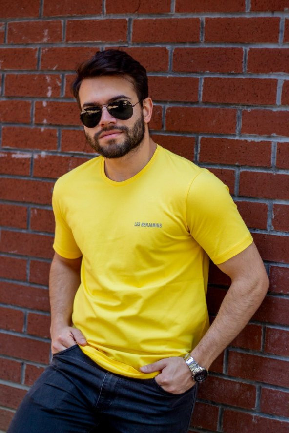 Erkek Sarı Les Benjamins Baskılı Pamuk Rahat Oversize T-Shirt 23ETSH0LES