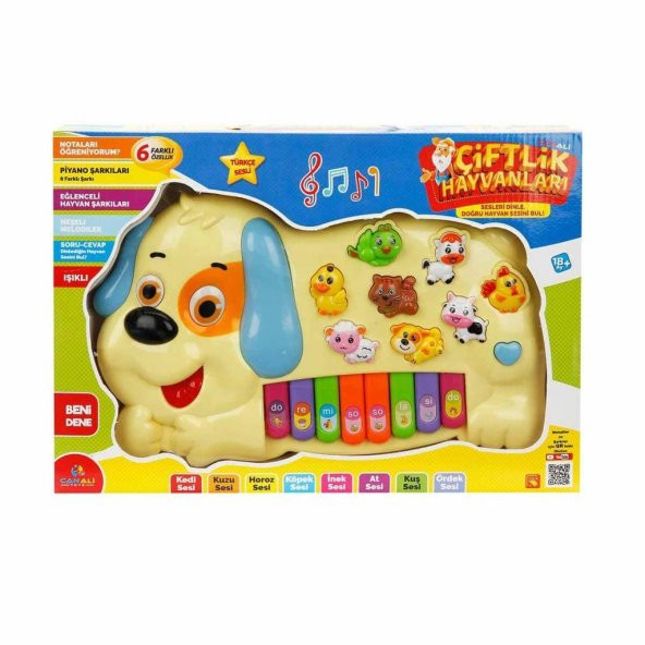 Çiftlik Hayvanları Sesli ve Işıklı Köpek Piyano - Sarı - 2