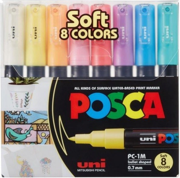 Uni Posca 0.7 Su Bazlı Poster Markörü Soft Renk 8li