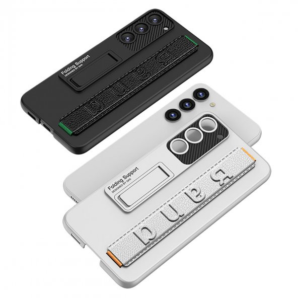 KNY Samsung Galaxy S23 Kılıf El Tutmalı Standlı Karbon Band Kapak Siyah - 4