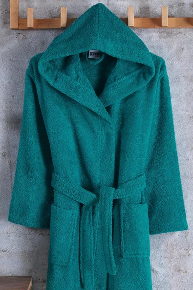 Zeynep Tekstil Pamuklu Kapşonlu Genç Bornoz Unisex Garson Boy Bornoz - 11