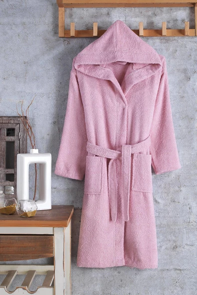 Zeynep Tekstil Pamuklu Kapşonlu Genç Bornoz Unisex Garson Boy Bornoz - 4