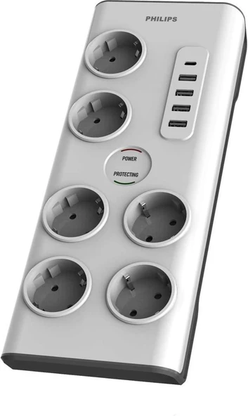Philips SPN7060WA Akım Korumalı Priz 6'lı 900J 2m 4 USB 20W 1 Type-C 15W Standart
