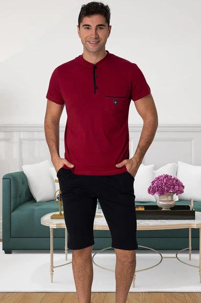 Mecit 2769 Erkek Bordo Büyük Beden Şortlu Pijama Takımı - 3