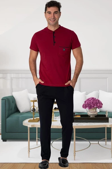 Mecit 2769 Erkek Bordo Büyük Beden Şortlu Pijama Takımı - 2