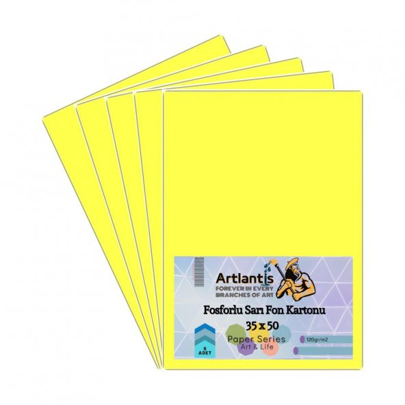 Fon Kartonu Fosforlu Sarı 35x50 5 Adet Artlantis Fosforlu Fon Kartonu Sarı 35*50 5 Adet - 1