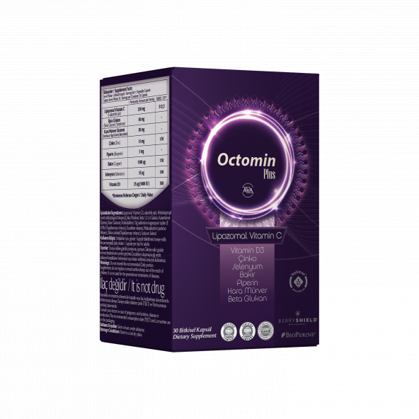 Octomin Plus - Lipozomal Vitamin C, Betaglukan, Kara Mürver, Çinko, Selenyum, Bakır, Vitamin D3, Piperin