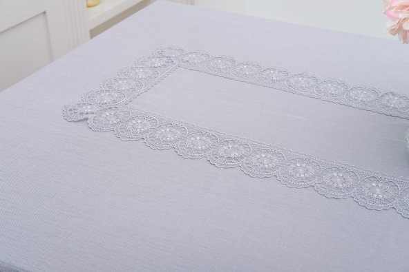 Finezza Jena Lüx Dantelli Simli Keten Kumaş Gri Masa Örtüsü  160x220 cm -1470 - 2