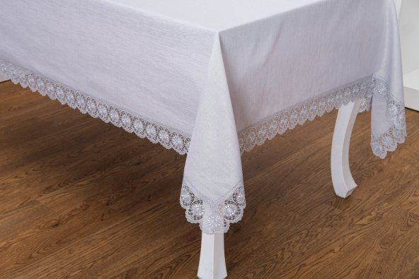 Finezza Jena Lüx Dantelli Simli Keten Kumaş Gri Masa Örtüsü  160x220 cm -1470 - 3