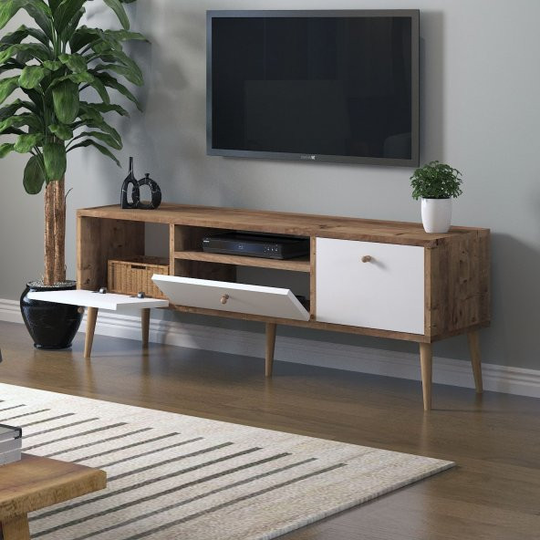 Mbes Mobilya Beyza Ahşap Ayaklı 140 Cm Atlantik  Beyaz Tv Sehbası - 2