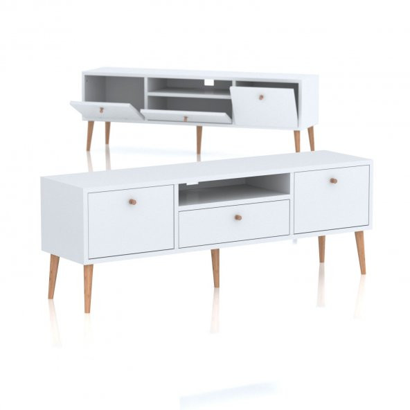 Mbes Mobilya Beyza Ahşap Ayaklı 140 Cm Beyaz Tv Sehbası - 3
