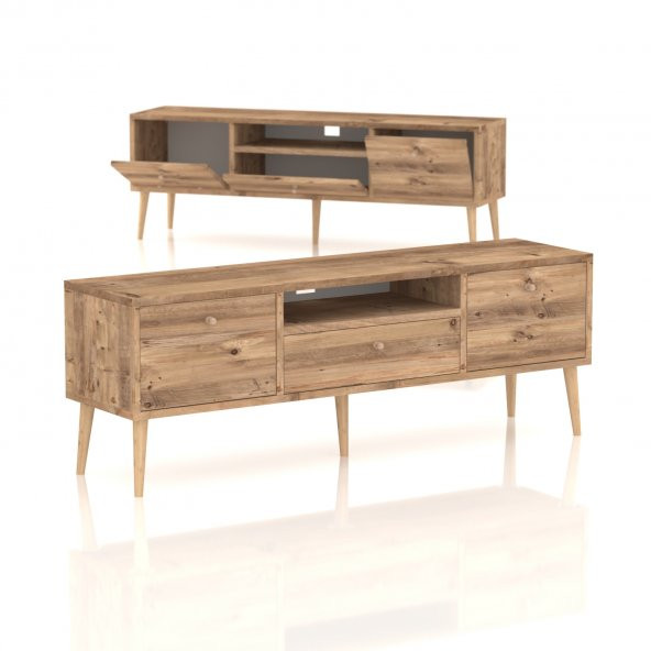Mbes Mobilya Beyza Ahşap Ayaklı 140 Cm Atlantik Çam Tv Sehbası - 2