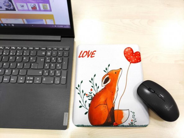 Love Tilki Desenli Bilek Destekli Dikdörtgen Mousepad