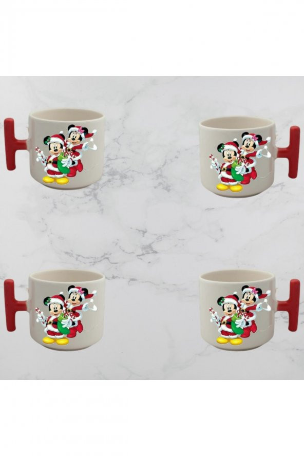 yeni yıl  tasarımlı 4 lü mickey minnie mouse duble latte nescafe çay  fincan modelleri - 1