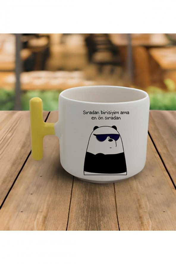 Duble Türk Kahvesi Fincanı & Espresso Panda Motto T Sarı Kulp Kupa 200 ml