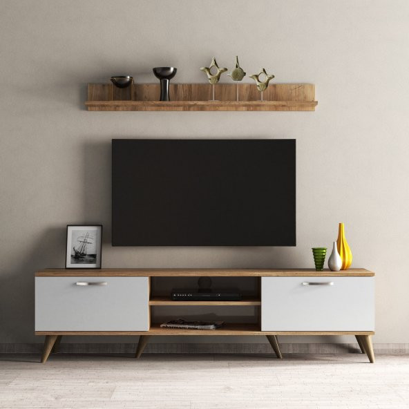 Mega 180 lik L Raflı Tv Ünitesi Çam-Beyaz  - TVU0103 - 2