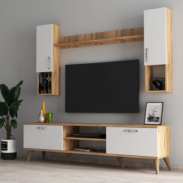 Mega 180 lik Kapaklı Raflı Tv Ünitesi Çam Beyaz - TVU0203 - 2