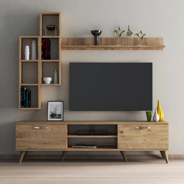Mega 180 lik Kitaplıklı Raflı Tv Ünitesi Çam - TVU0302 - 2