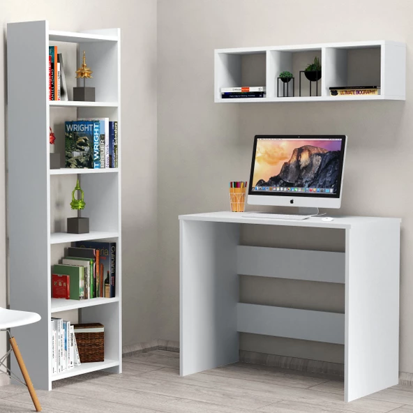 Çalışma Masası Raflı Kitaplıklı Beyaz - CLM0301 - 2