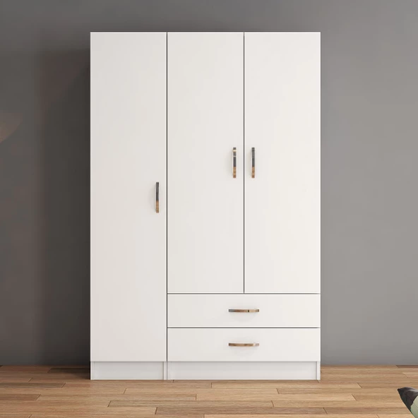 3 Kapılı İki Çekmeceli Geniş Gardrop Beyaz - GRD0501 - 2