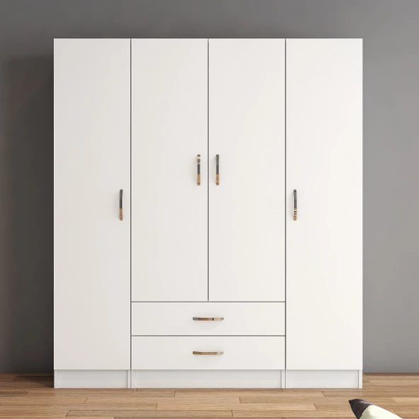 4 Kapılı İki Çekmeceli Geniş Gardrop Beyaz- GRD0601 - 2
