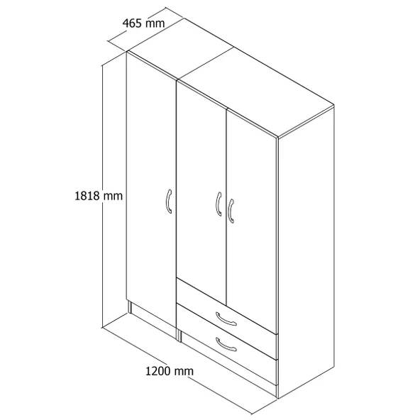 3 Kapılı İki Çekmeceli Geniş Gardrop Beyaz - GRD0501 - 4