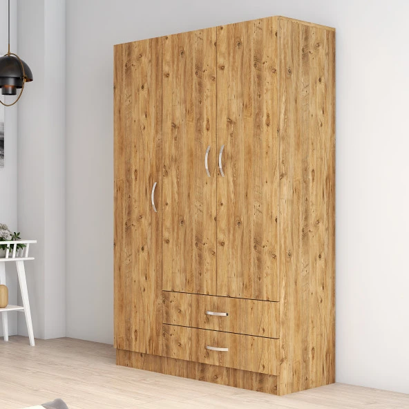 3 Kapılı İki Çekmeceli Geniş Gardrop Çam - GRD0502 - 4