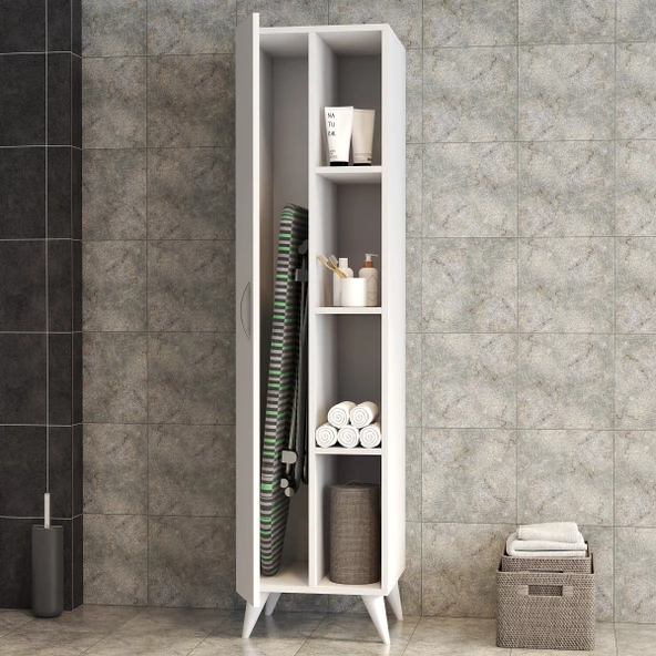 Tek Kapılı Raflı Ütü Masası Dolabı Beyaz - BDL0301 - 3