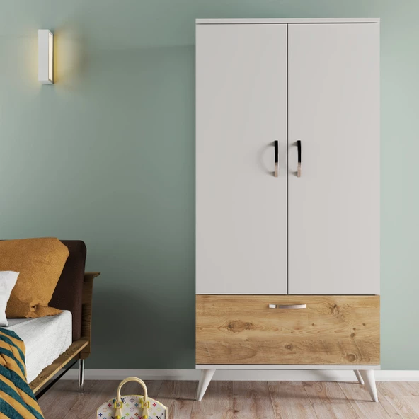 Nova 2 Kapılı Gardırop Beyaz-Çam - GRD0203 - 2