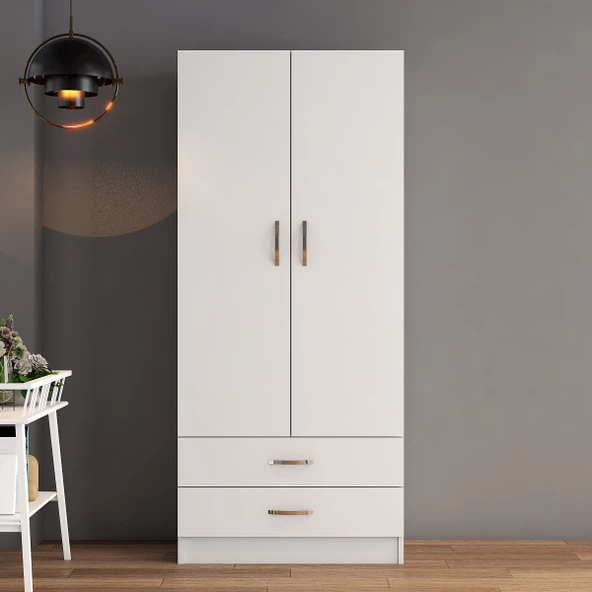 2 Kapılı İki Çekmeceli Geniş Gardrop Beyaz - GRD0401 - 2