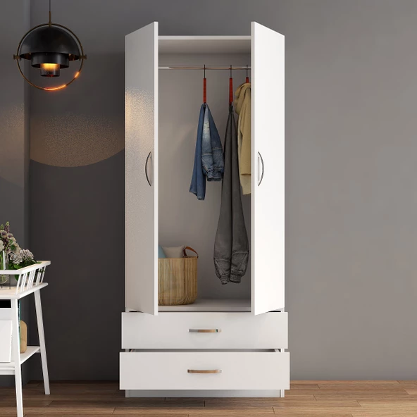 2 Kapılı İki Çekmeceli Geniş Gardrop Beyaz - GRD0401 - 3