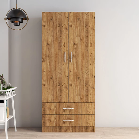 2 Kapılı İki Çekmeceli Geniş Gardrop Çam - GRD0402 - 2