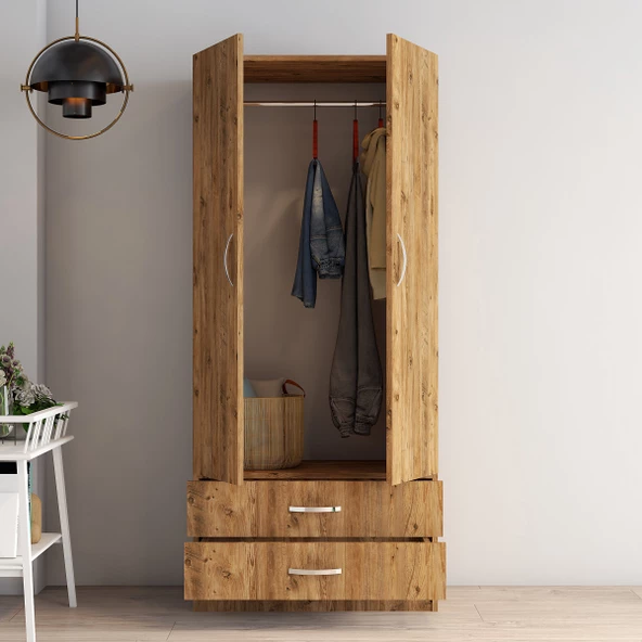 2 Kapılı İki Çekmeceli Geniş Gardrop Çam - GRD0402 - 3