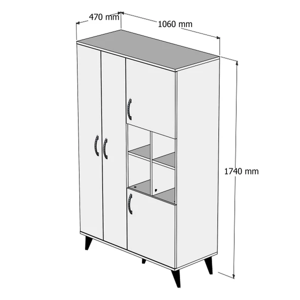 Maxi 4 Kapaklı Askılıklı Raflı Çok Amaçlı Dolap Beyaz-Çam - GRD0103 - 4